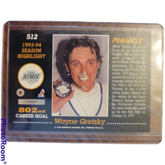 Wayne Gretzky 1993-1994 Pinnacle All Time Leading Goal Scorer #512 - Picture 2 of 4